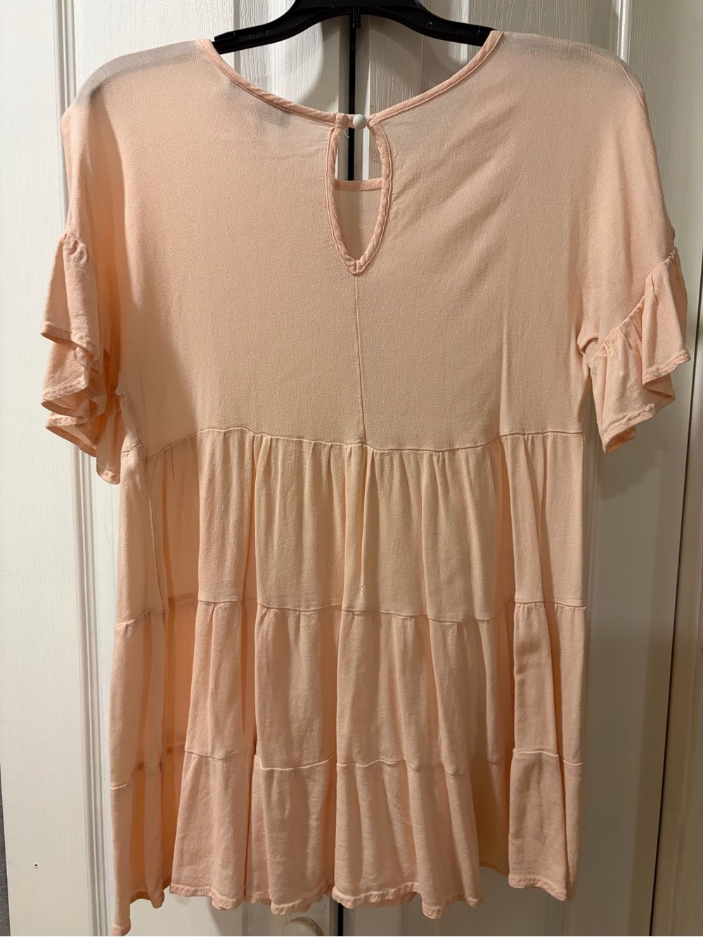 Adara Peach Tiered Babydoll Top Medium | Ruffle Sleeve Blouse - Picture 3 of 3